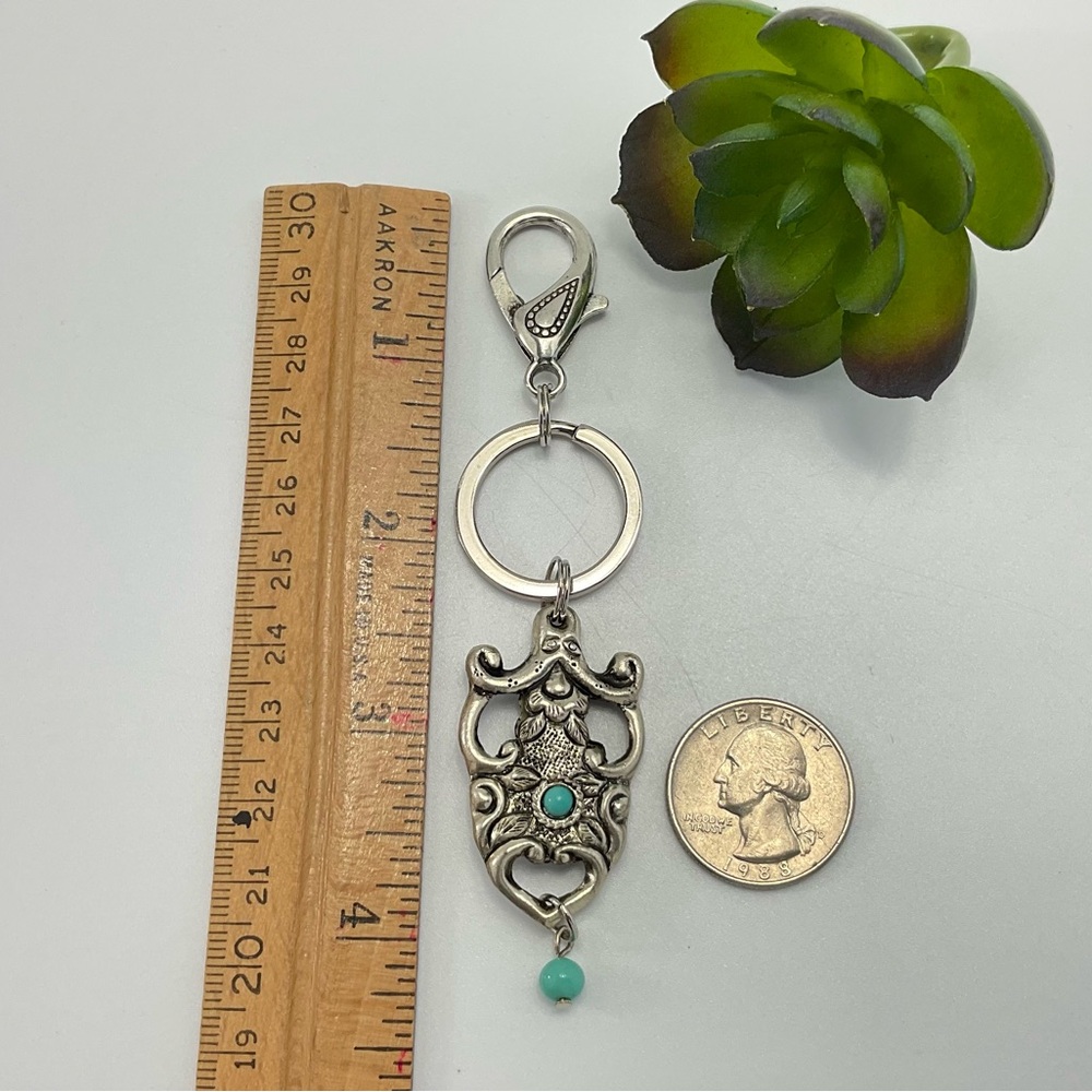 BoHo Western Keychain, Faux Turquoise & Antique Silver, Purse Charm, Key Ring - Picture 6 of 8